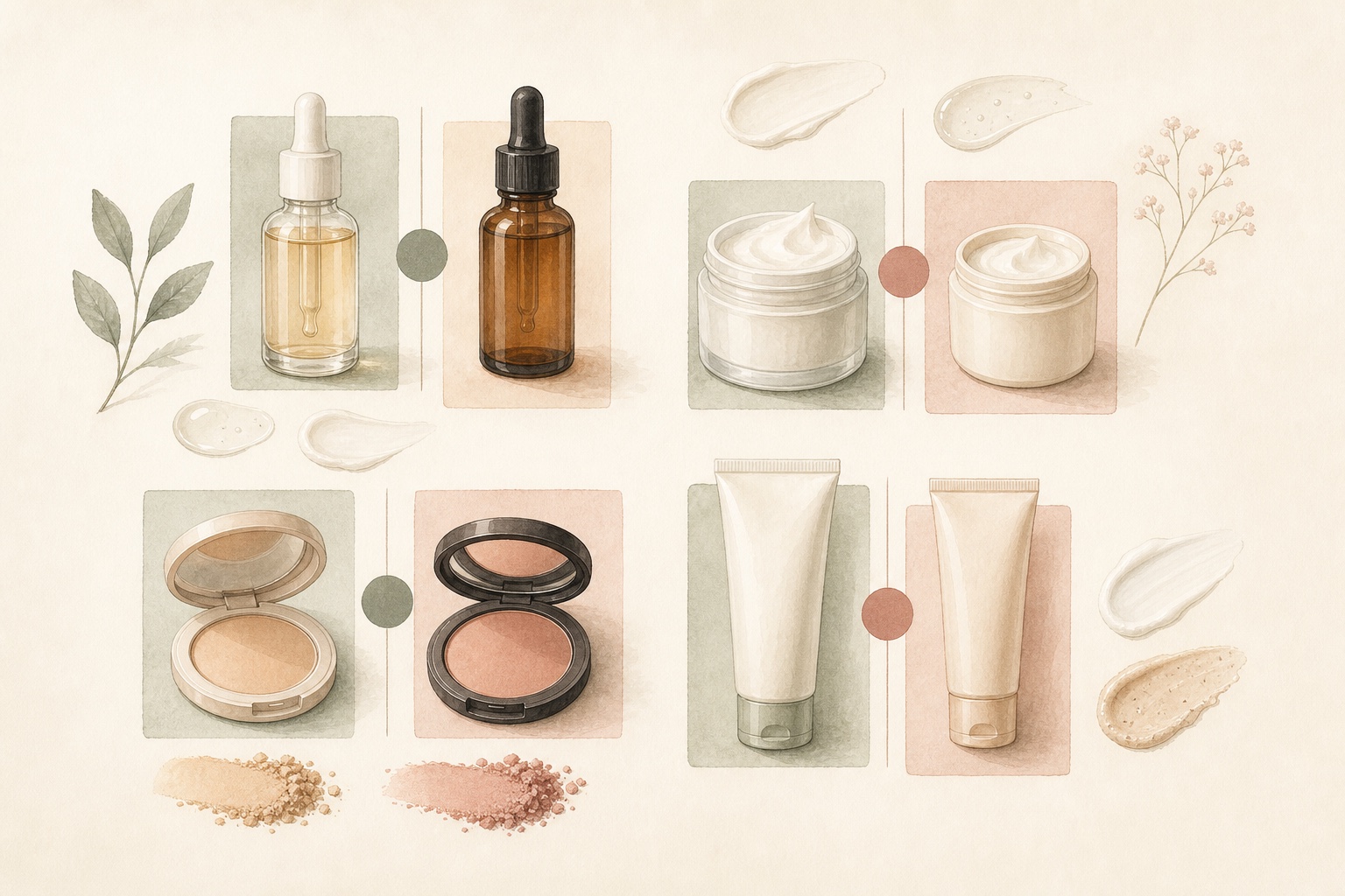Paired generic beauty products arranged as dupe comparisons.